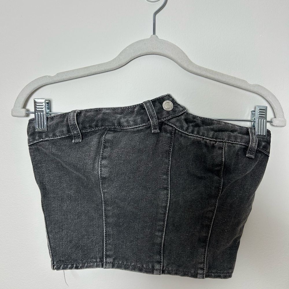 PrettyLittleThing Petite Grey Denim Button Detail Corset